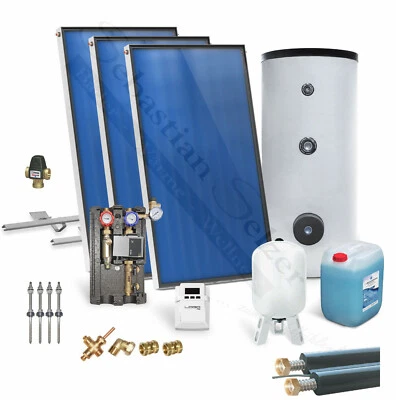 SUNEX Solaranlage komplett Solarpaket Solarthermie Warmwasser m. Speicher 2,03-10,15m²