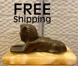 Brass SPHINX Souvenir Metal EGYPT Monument on MARBLE Base (5" x 2-1/2" x 1/2") - Picture 1 of 6