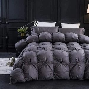 All Season Gray Pinch Pleat Goose Down Comforter King Size 1200TC 72OZ - Picture 1 of 14