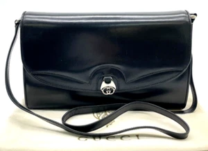 Auth GUCCI Leather Black Shoulder Bag W/Dustbag NS040230 - Picture 1 of 18
