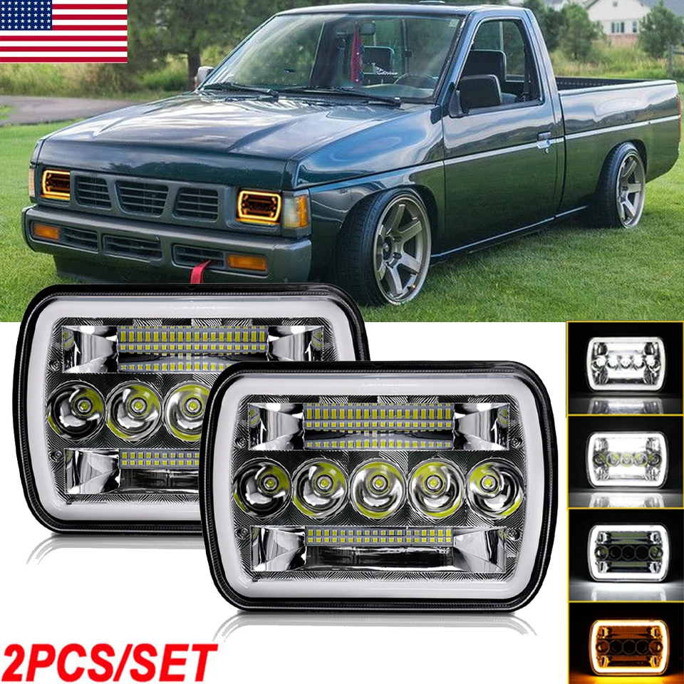 For Nissan Pickup 240SX D21 NX 2PCS 7x6" LED Headlights DRL Signal High/Low Beam - Image 1 of 4
