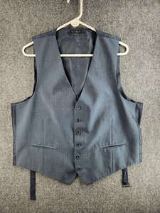 John Varvatos Men Striped Vest Waistcoat Gillet Blue Buttons Poly Rayon Formal - Picture 1 of 11