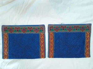 Set of 2 90s Royal Velvet Fieldcrest Hand Towels USA Blue Gold Green Maroon - Picture 1 of 9
