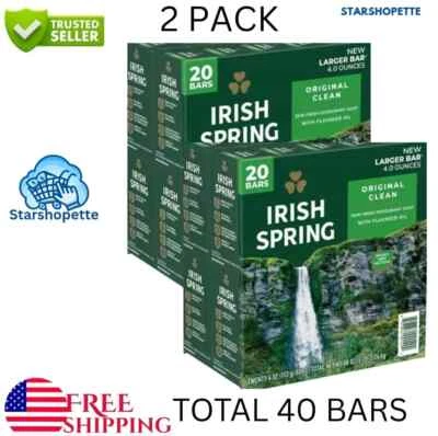 2 (PACK)Irish Spring Bar Soap, Original Clean (4 oz)- TOTTAL 40 COUNT - Image 1 of 4