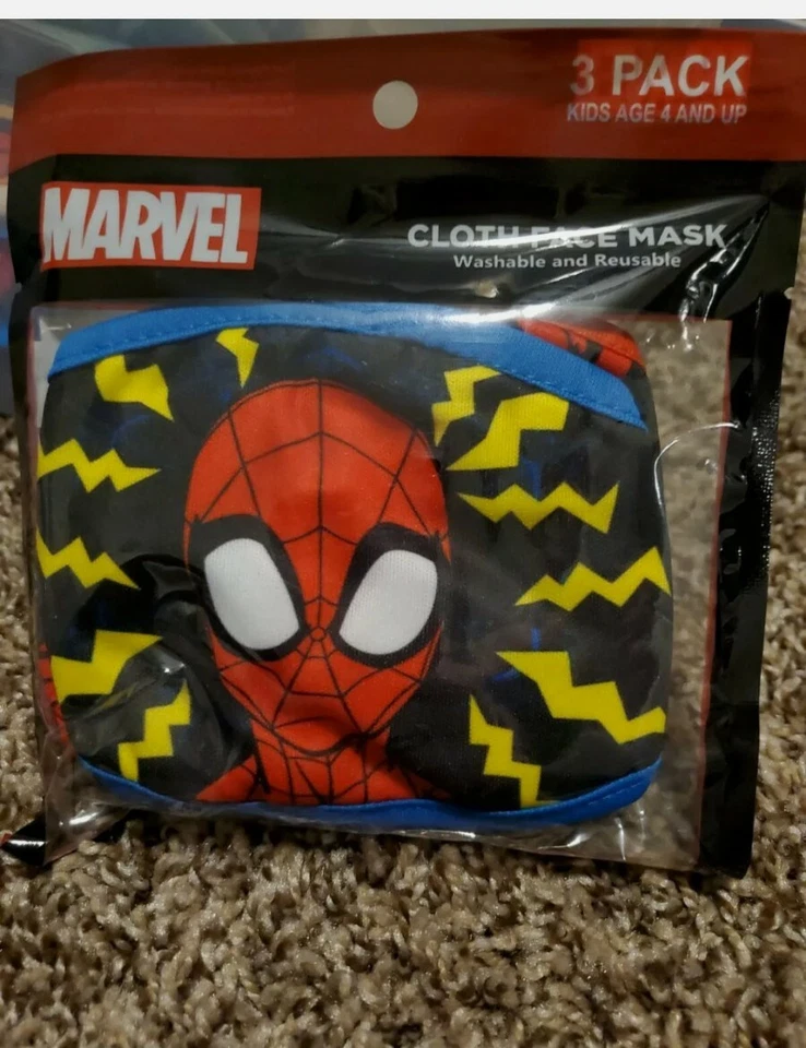 Disney Marvel Spider Man   Child Cloth Face Mask Reusable 3pk Lot - Image 1 of 4