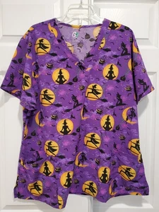 Halloween GT Performance Scrub Top, lila mit Hexenmonden Damengröße 2X - Bild 1 von 7