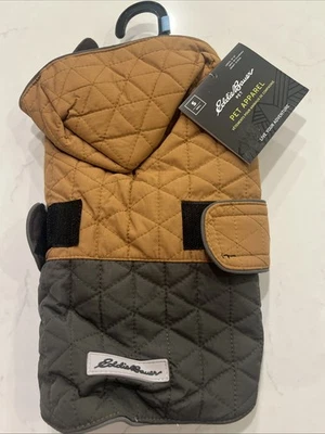Eddie Bauer Green & Tan dog pet coat jacket With Hood Small NWT