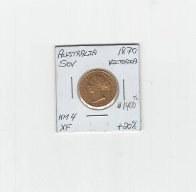 Australia Sovereing Gold: Year 1870, km-4, Est:$1485, Nice EF-40. - Image 1 of 2