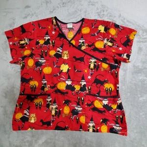 Blusa Médica Tafford XL para Mujer Halloween Roja Negra Gato Bruja Calabaza Cuervo - Imagen 1 de 10