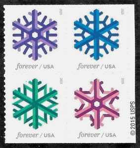GEOMETRIC SNOWFLAKES 2015 US #5031-5034 CHRISTMAS HOLIDAYS MXF FOREVER STAMP SET - Picture 1 of 2