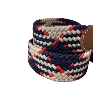 Woven Stretch Belt Mens 45 Inch Braided Silver Buckle Casual Elastic Waistband - Picture 1 of 8