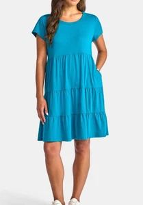 NUEVO Vestido Time and Tru™ Tejido Algodón en Niveles DEEP SEA X-PEQUEÑO Bolsillos Sin Cordones - Imagen 1 de 5
