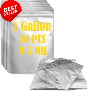 50Pcs 1 Gallon Mylar Food Storage Bags 10X14 Resealable Heat Sealable Pouches - Picture 1 of 12