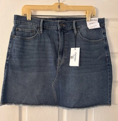 NUEVO CON ETIQUETAS Calvin Klein Jean Falda Denim Azul Mujer 31” Cinco Bolsillos Tiro Medio Rock Y2K Foto 1 de 4