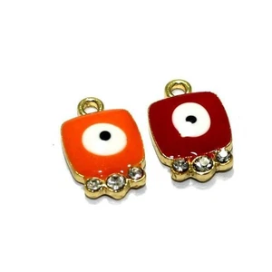 2 Pcs, 13x10mm Meenakari Brass Evil Eye Charms - Picture 1 of 8