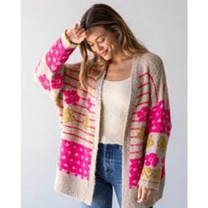 Cárdigan Suéter Natural Life Calla Jacquard L/XL Grueso Tejido Mezcla Lana - Imagen 1 de 13
