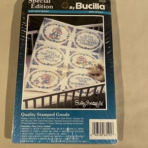 BUCILLA Baby Quilt Blöcke Baby Snoozle gestempelt Stoff 63125 Stickerei Elefanten - Bild 1 von 5
