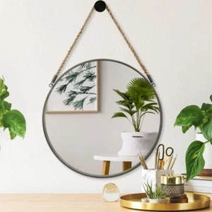 Wall Mounted Mirror, Circle Wall Mirror, Farmhouse Wall Mirror round Hanging 20" - Picture 1 of 4