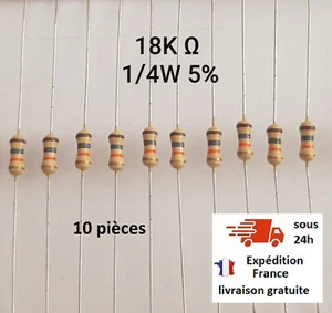 Résistance 18Kohm 10 pièces 1/4W 5% Resistance Cuche Métal 18 Kohm - Picture 1 of 1
