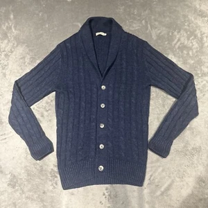 Suitsupply Cardigan Uomo Blu Lino/Cotone Scialle Collare Maglia Cavo Taglia M - Foto 1 di 7