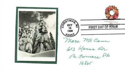 SC# 3248 1998 - Pine Trees in Snow on Handcrafted  Cachet FDC - Single - F212 - Image 1 of 2
