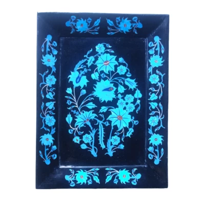 9"x12" Black Marble Serving Tray Decor Floral Inlay Art Handmade Home Decore . - Image 1 of 4