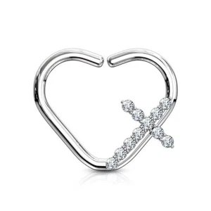 Piercing Ear Cartilage Daith Ring Heart Silver Cross - Picture 1 of 3