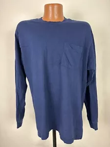 Vintage 90s Fruit of the Loom Pocket T-Shirt L Navy Blau Langarm Minimal - Bild 1 von 11