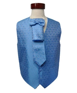 Men's peacock blue color swirl designs  4 PC vest set size ( M ) - Picture 1 of 5