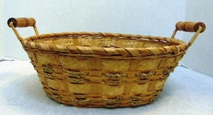 Oval Wicker Basket with Wood Handles 11" x 9"  - Picture 1 of 5