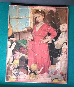 1940s Walzer Inlay Tray Puzzle Girl Dress Up W/Dolls & Stuffed Animals-VERY CUTE - Picture 1 of 5