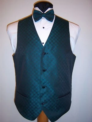 Teal After Six Formal Vest and Bow Tie set - Four Button Full Back Vest  - Image 1 of 4