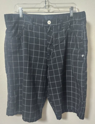 Pantalones Cortos Chinos Hurley Para Hombre Y2K Negros Cuadros Talla 38x12.5 Seis Bolsillos Playa Grunge Foto 1 de 4