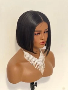 100% Brazilian Human Hair Wig 150% Density Bob 8inches No Glue 4x4 Lace Unit 1 - Picture 1 of 10