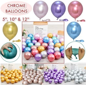 50 Chrome Balloons Pearl Metallic Latex Quality Helium Birthday Wedding Decor UK - Picture 1 of 35