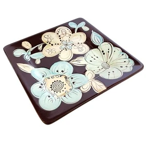 Pier 1 Cassidy Salad Luncheon Plate Blue Floral Brown 8.25" Square Replacement - Picture 1 of 7