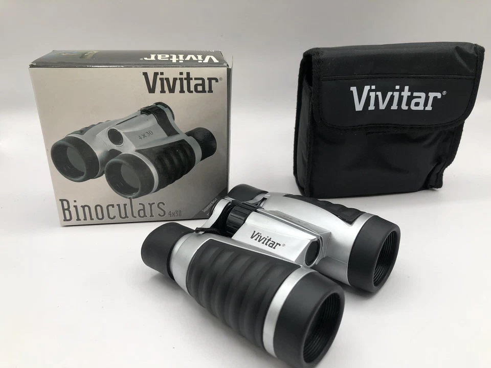 New Vintage Vivitar Binoculars 4 x 30 w Strap Carrying Pouch & Cloth Lens Wipe - Image 1 of 4