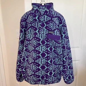 Patagonia Snap T Synchilla Ikat Aztec Big Fish Blue Purple Fleece Size L - Picture 1 of 19