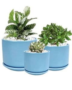 Indoor Plant Pots with Drainage Holes and Saucers, 4.2’’+5.2’’+6.2’’ Set of 3 - Picture 1 of 6