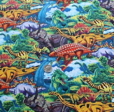 Dinosaurs Cotton Fabric  1 Yard David Textiles Sewing Quilting Crafts - Image 1 of 4
