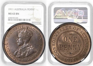 AUSTRALIA, George V, Penny 1911, NGC MS 63 BN - Picture 1 of 8