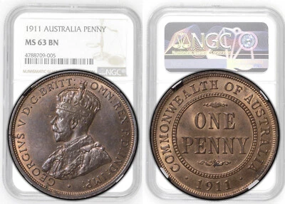 AUSTRALIA, George V, Penny 1911, NGC MS 63 BN - Image 1 of 4