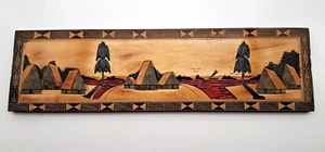 Vtg Fiji Hand Carved Painted Wood Plaque Wall Hanging Island Scene Tiki Hut Sign - Picture 1 of 7