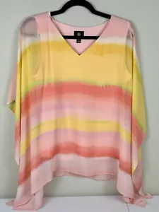 JM Collection Women's V Neck Tank And Tunic Yellow/Peach Striped Size PL - Picture 1 of 9