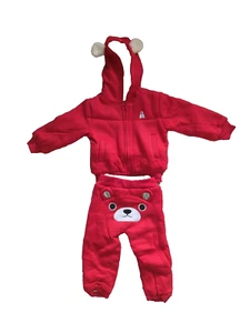 Age 2-3 Bear Track suit Toddler Hoodie and Trouser Set Red Comfy Winter Kakawu - Picture 1 of 23