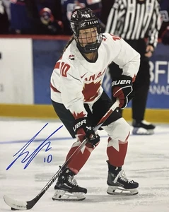 ¡Foto 8x10 firmada por Sarah Fillier! ¡EQUIPO CANADÁ! Sirenas New York PWHL para mujer con certificado de autenticidad - Imagen 1 de 2