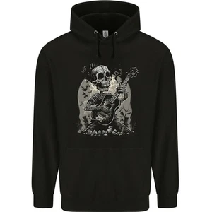 Old Rocker Guitar Player Skull Rock n Roll Music Childrens Kids Hoodie - Picture 1 of 3
