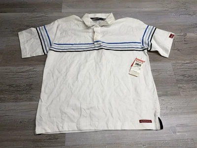 Camisa polo infantil vintage Quiksilver listrada surfista skatista grunge nova com etiquetas tamanho 7 branca - Imagem 1 de 4