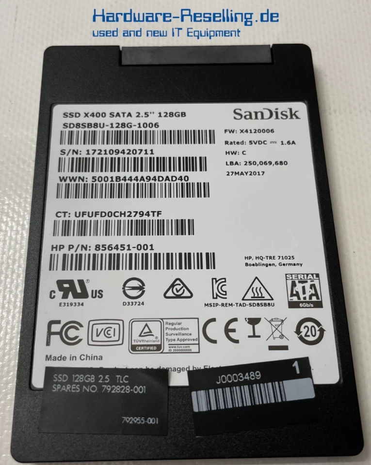 SanDisk HP X400 128GB 2,5" SATA III 6G SSD 856451-001 SD8SB8U-128G-1006 - Bild 1 von 1