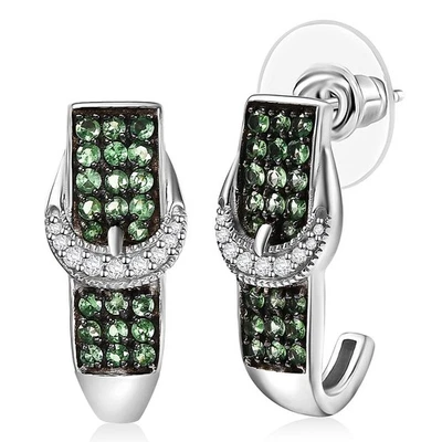 STUNNING!! 1.40ctw Tsavorite & Zircon J Hoop Buckle Earrings Rhodium Plated - Image 1 of 4